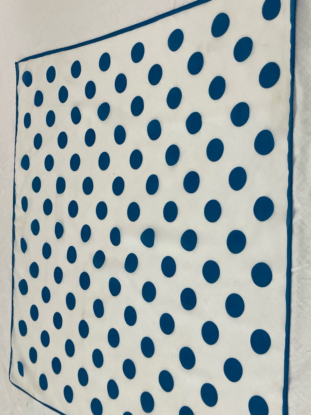 80's White Scarf with Royal Blue Polka Dots